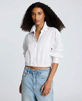 Kenneth Cole Women's Button-Front Long-Sleeve Cropped Shirt