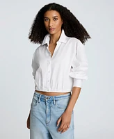 Kenneth Cole Women's Button-Front Long-Sleeve Cropped Shirt
