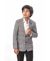 Elie Balleh Big Boys Grey Slim Fit Plaid Suit