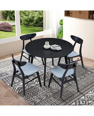 Black Round Kitchen Table & 4 Fabric Chairs