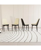 Modern Dining Chair with Pu Leather and Black Legs, Set of 4 (Beige and Black)