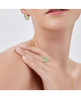 Spero London Green Four Leaves Clover Luck Ring Sterling Silver