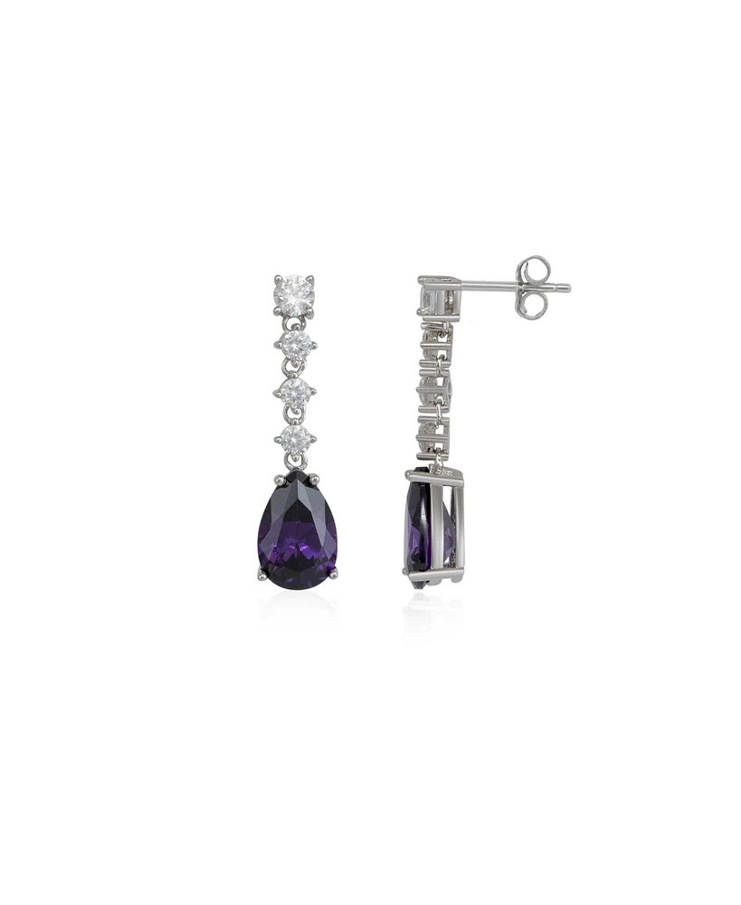 Spero London Pear Shape Amethyst Sterling Silver Drop Earrings