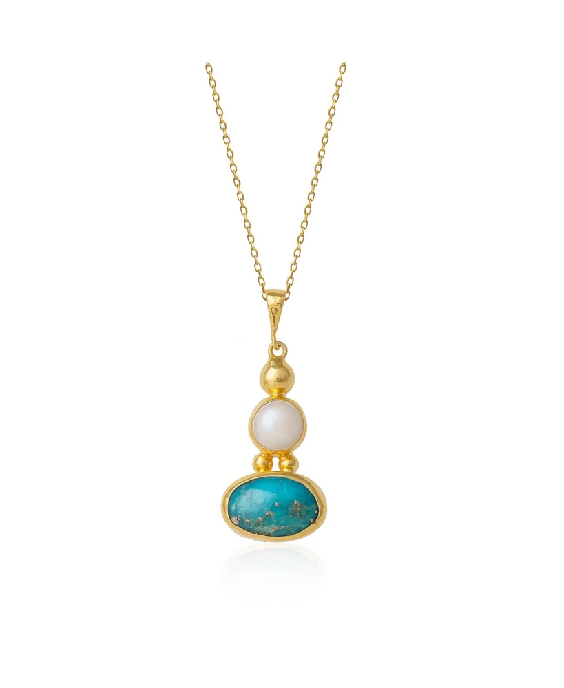 Spero London Turquoise Authentic Pendant Sterling Silver Gold Plated Necklace