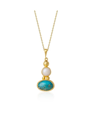 Spero London Turquoise Authentic Pendant Sterling Silver Gold Plated Necklace