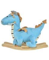 Kids Plush Ride-On Rocking Horse Toy Dinosaur Ride Rocking Chair with Realistic Sounds for18-36 Months, Blue