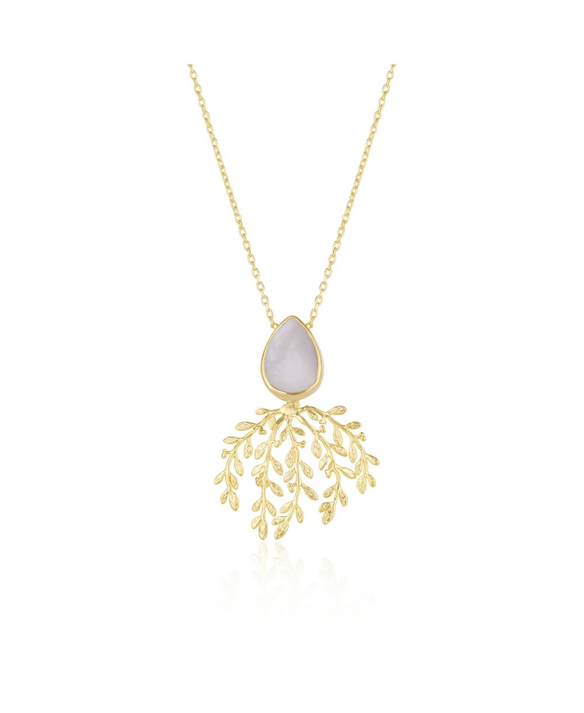 Spero London Mother Of Pearl Olive Branch Sterling Silver Necklace