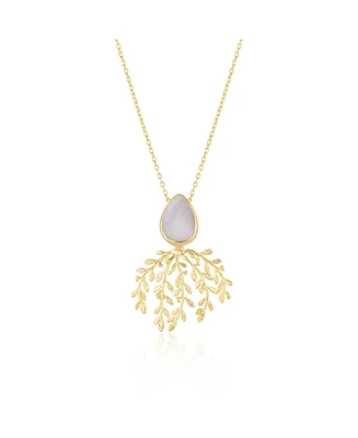 Spero London Mother Of Pearl Olive Branch Sterling Silver Necklace