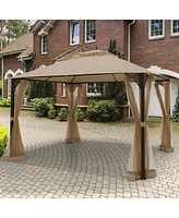 12 x 10 Feet Outdoor Double Top Patio Gazebo with Netting