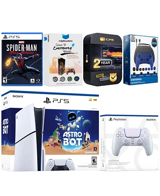 Sony PlayStation 5 Slim Disc Astro Bot, Spider-Man Miles Morales Bundle with Extra Galactic Purple Controller, Pro Gamer Starter Kit, MightySkins Code