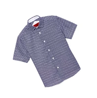 Elie Balleh Big Boys Navy Short Sleeve Floral Neat Slim Fit Shirt