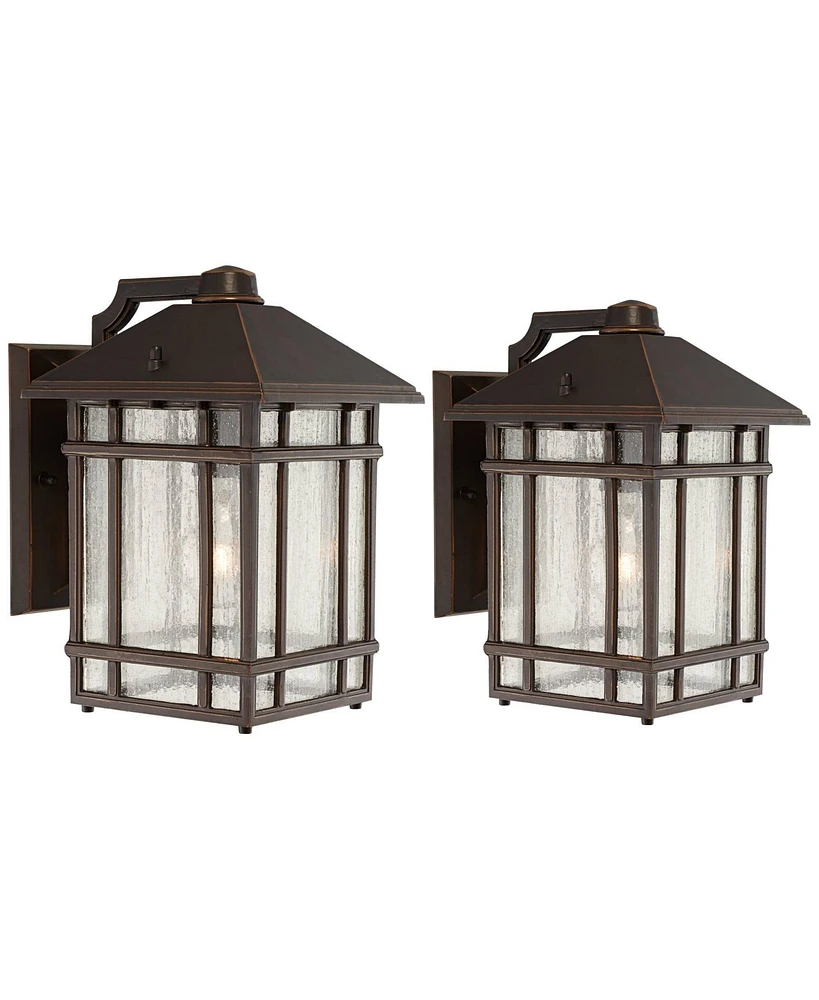 Jardin du Jour Sierra Craftsman Rustic Farmhouse Outdoor Wall Light Fixtures Set of 2 Rubbed Bronze 11" Seedy Glass for Exterior Barn Deck House