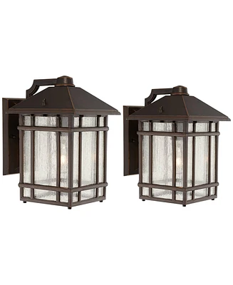Jardin du Jour Sierra Craftsman Rustic Farmhouse Outdoor Wall Light Fixtures Set of 2 Rubbed Bronze 11" Seedy Glass for Exterior Barn Deck House