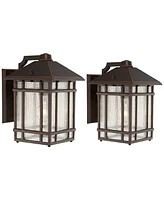 Jardin du Jour Sierra Craftsman Rustic Farmhouse Outdoor Wall Light Fixtures Set of 2 Rubbed Bronze 11" Seedy Glass for Exterior Barn Deck House
