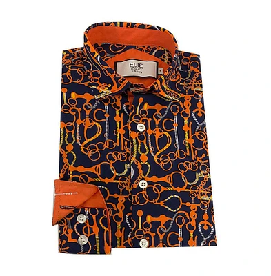 Elie Balleh Little Boys Navy Black Geometric Slim Fit Shirt
