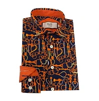 Elie Balleh Little Boys Navy Black Geometric Slim Fit Shirt