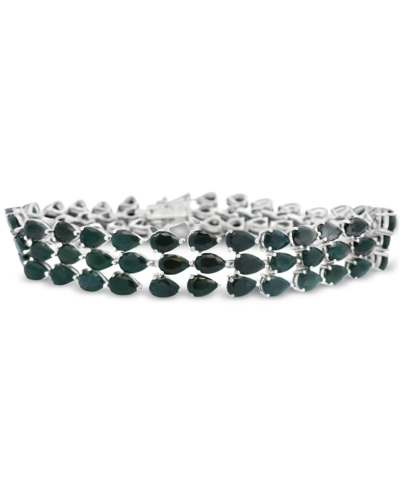 Black Sapphire (38-1/2 ct. tw) & Diamond Accent Triple-Row Flex Bracelet in Sterling Silver