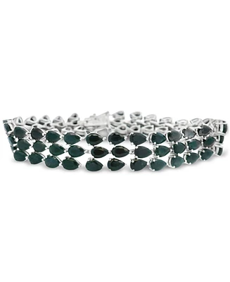 Black Sapphire (38-1/2 ct. tw) & Diamond Accent Triple-Row Flex Bracelet in Sterling Silver