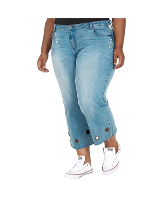Poetic Justice Plus Curvy-Fit Grommet Trim Cropped Ankle Jeans