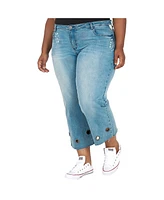 Poetic Justice Plus Curvy-Fit Grommet Trim Cropped Ankle Jeans