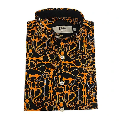 Elie Balleh Big Boys Black Geometric Slim Fit Shirt