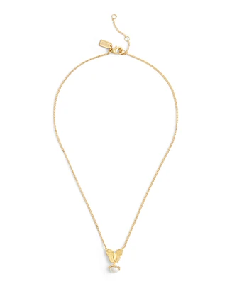 Coach Faux Stone Signature Heritage Butterfly Cultivated Pearl Pendant Necklace