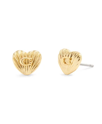 Coach Gold Signature Textured Heart Stud Earrings