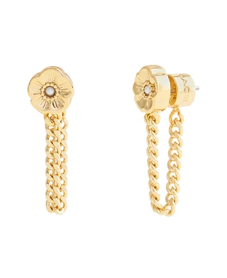 Coach Faux Cultivated Pearl Signature Tea Rose Front Back Earrings