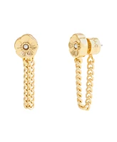 Coach Faux Cultivated Pearl Signature Tea Rose Front Back Earrings