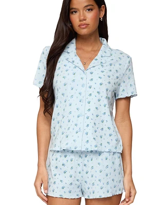 Edikted Women's Camden Floral Pointelle Button Up Shirt