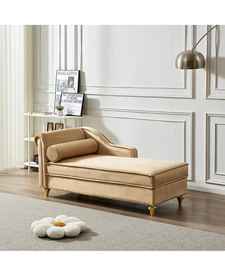 Modern Upholstery Chaise Lounge Chair With Storage Velvet (Khaki)