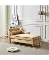Modern Upholstery Chaise Lounge Chair With Storage Velvet (Khaki)