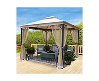 Rustproof Double Top Gazebo with Mosquito Curtains for Outdoor Enjoyment