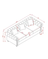 85.8" Chesterfield Sofa - Tufted Faux Leather - Black