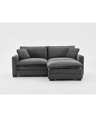 L Shape Corduroy Sofa w/ Usb, Cup Holder & Footstool - Gray