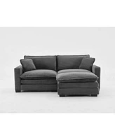 L Shape Corduroy Sofa w/ Usb, Cup Holder & Footstool - Gray