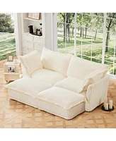 Corduroy 2-Seater Sofa with Ottomans & Sleeper