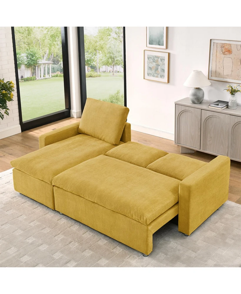 Convertible Sleeper Sofa Bed: 90" L-Shaped Sectional with Pull-Out Bed