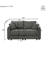 Corduroy Sofa Set with Storage, Cup Holders & Charging Ports