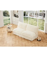 Slipcovered Armless 2-Seater Convertible Sofa with Pillows