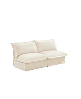 Slipcovered 2-Seater Armless Sofa with Pillows, Chenille Fabric, Cream