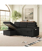 83" Convertible Sofa Bed with Storage, Recliner