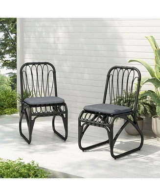 Outdoor Grey Wicker Dining Chairs (Set of 2) with Washable Cushions