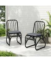 Outdoor Grey Wicker Dining Chairs (Set of 2) with Washable Cushions