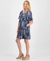 Style & Co Petite Square-Neck Cotton Tiered Dress, Exclusively at Macy's