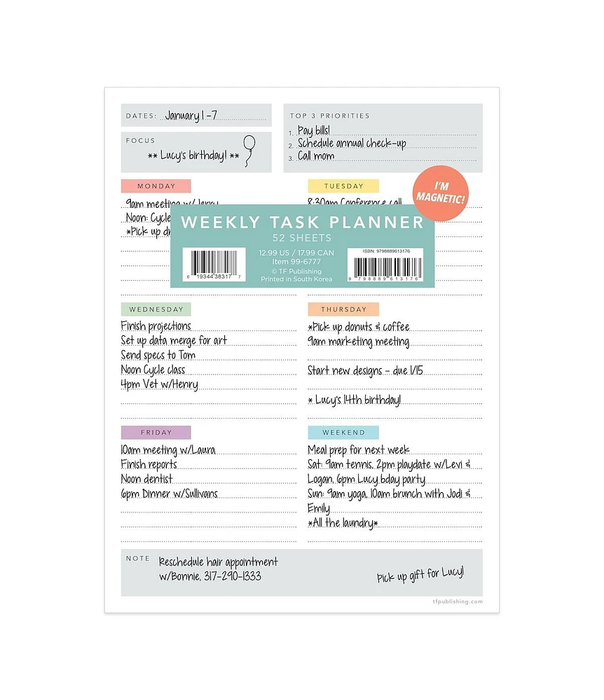 Simply Weekly Color Coded Task Pad
