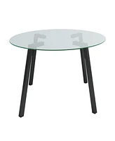 47.2" Modern Round Glass Dining Table with Black Legs