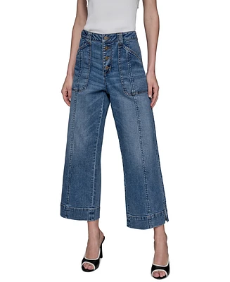 Karl Lagerfeld Paris Women's Wide-Leg Cropped Denim Jeans