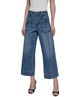 Karl Lagerfeld Paris Women's Wide-Leg Cropped Denim Jeans