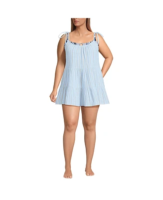 Lands' End Plus Cotton Gauze Metallic Tiered Mini Cover-up Dress